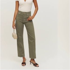 NWT Reformation Cowboy High Rise Straight Jeans in Kalamata Green